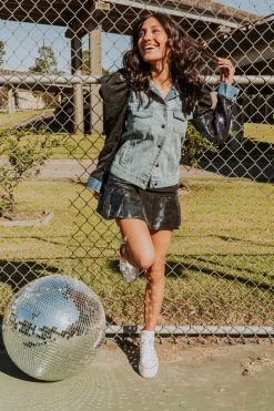 Sequin Puff Sleeve Denim Jacket