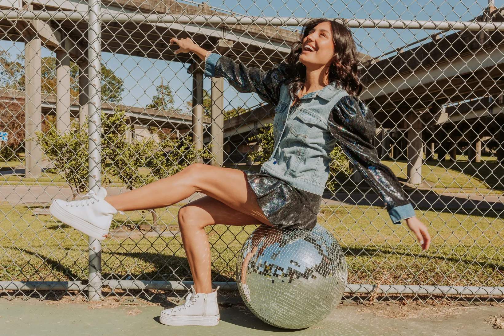 Sequin Puff Sleeve Denim Jacket