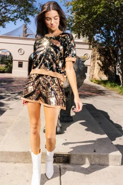 Tan & Black Tiger Full Sequin Skirt