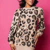 Tan, Black & Brown Beaded & Sequin Leopard Sweatshirt Dress