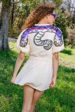 Tan Tiger Face Poof Sleeve Dress