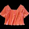 Tangerine Pleat Flutter Top