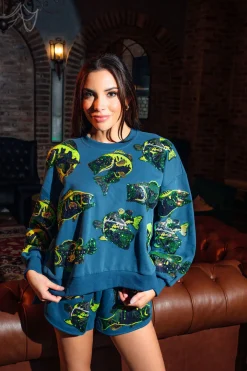 Teal Bass Fish Shorts