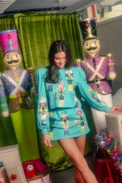 Teal Nutcracker Band Poof Sleeve Sweatshirt