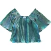 Teal Pleat Flutter Top