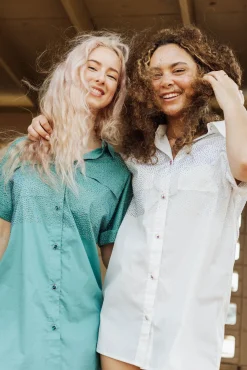 Teal Rhinestone Top Button Down Dress