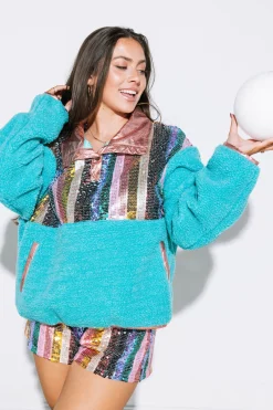 Teal Stripe Sequin Short