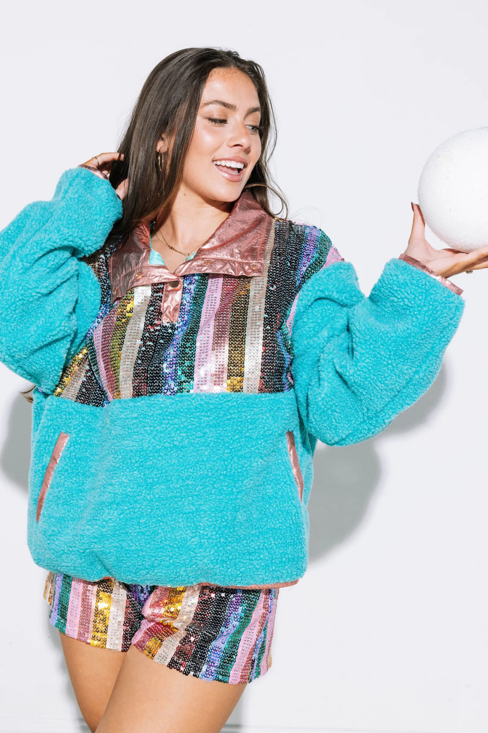 Teal Stripe Sequin Short