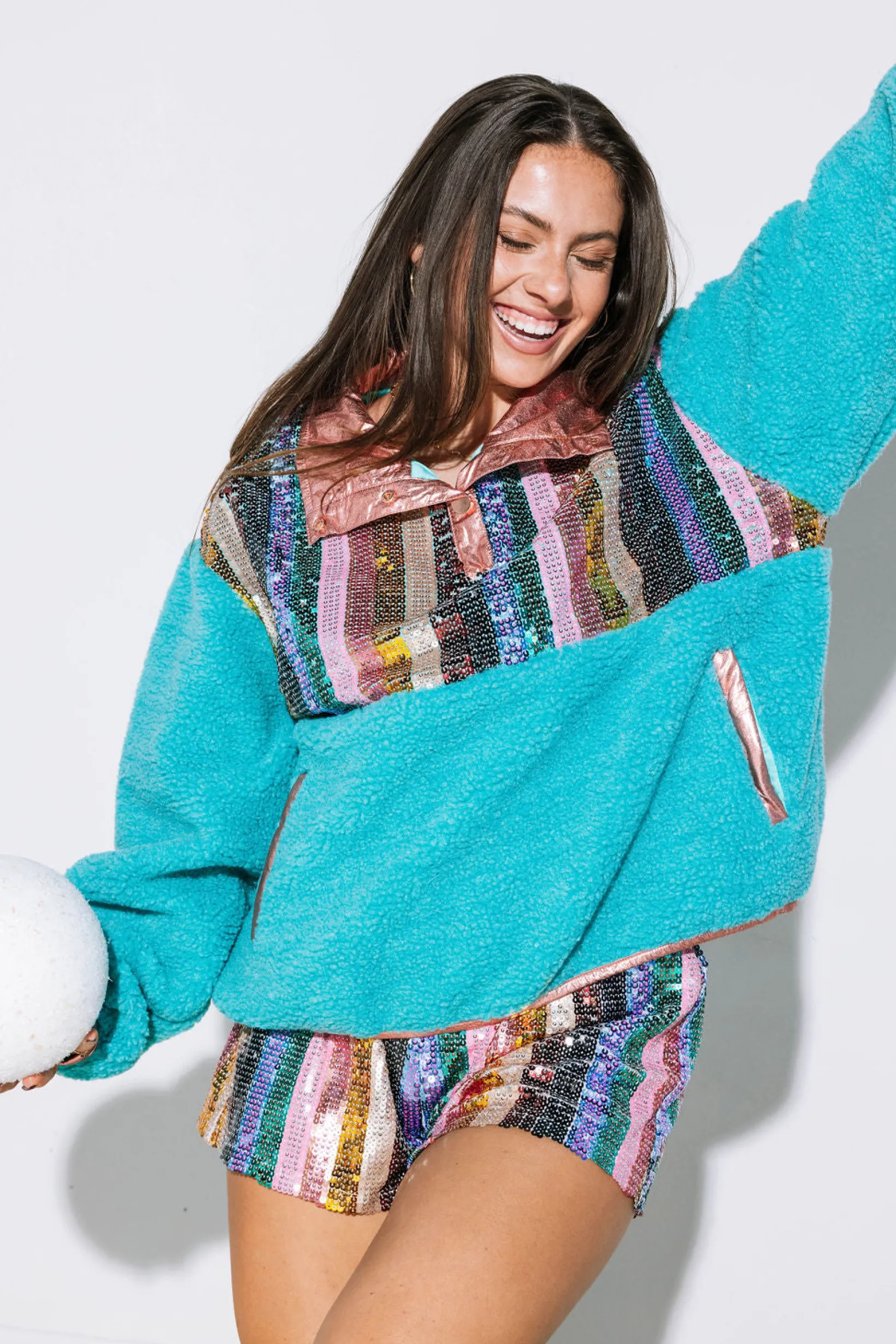 Teal Stripe Sequin Short