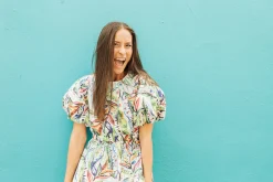 Tropical Puff Sleeve Jeweled Crop