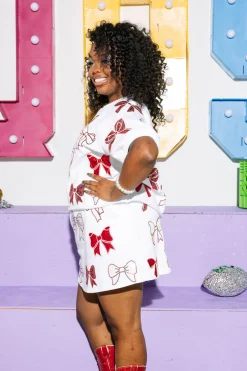 White & Crimson Bow Skort