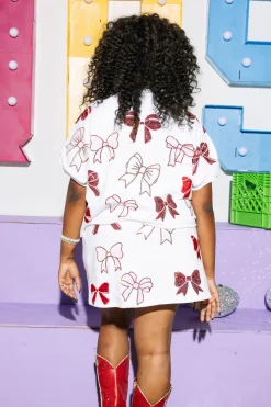 White & Crimson Bow Skort