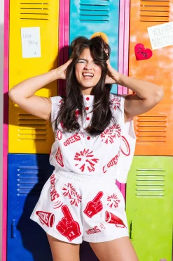 White & Crimson Cheers Queen Icon Tank