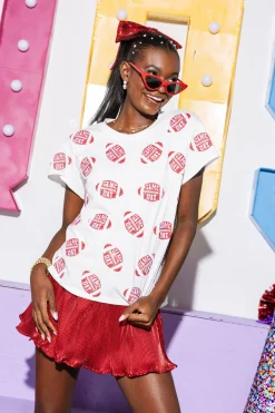 White & Crimson 'Game Day' Football Tee