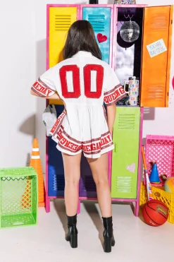 White & Crimson Jersey Queen Romper