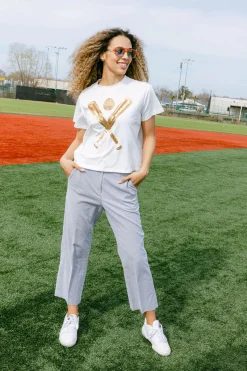 White & Gold Baseball Tee