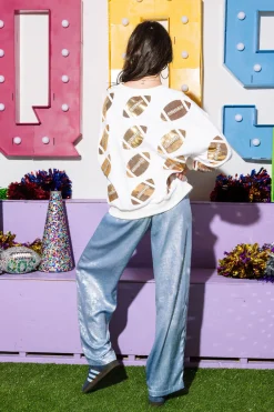 White & Gold Rhinestone Lace Football Sweatshirt