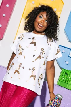 White & Gold Scatter Football Player Tee