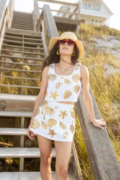 White & Gold Sequin Shell Skort