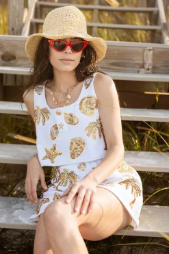 White & Gold Sequin Shell Tank