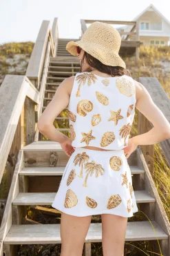 White & Gold Sequin Shell Tank