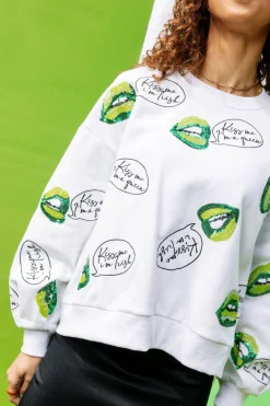 White & Green Scattered Kiss Me I'm a Queen Sweatshirt