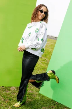 White & Green Scattered Kiss Me I'm a Queen Sweatshirt