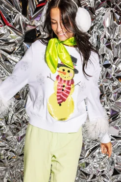 White & Green Snowman Sweater