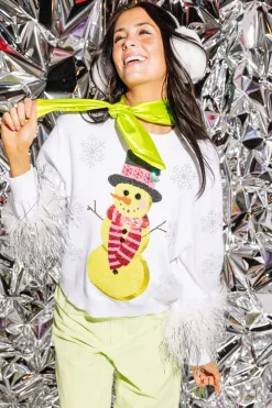 White & Green Snowman Sweater