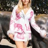 White & Neon Pink Tiger Feather Blazer