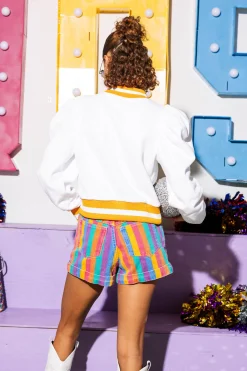 White & Orange Jeweled 'Game Day' Poof Sleeve Sweatshirt