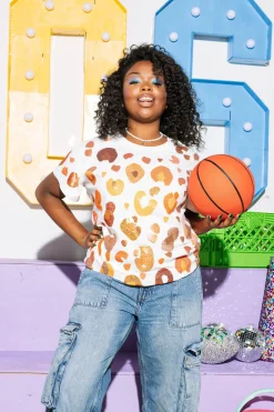 White & Orange Leopard Sequin & Seed Bead Tee