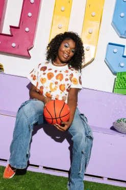 White & Orange Leopard Sequin & Seed Bead Tee