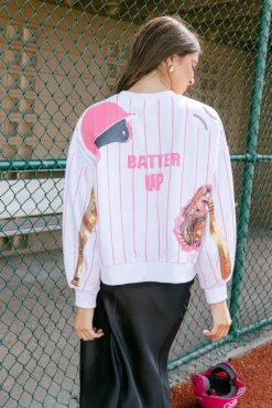 White & Pink Batter Up Queen Sweatshirt