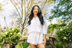 White & Rainbow Rhinestone Gauze Short