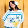 White & Royal 'Get Lit' Menorah Stripe Long Sleeve Sweater