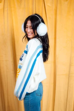 White & Royal 'Get Lit' Menorah Stripe Long Sleeve Sweater