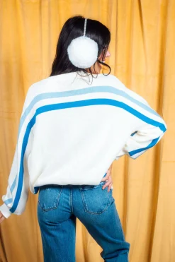 White & Royal 'Get Lit' Menorah Stripe Long Sleeve Sweater