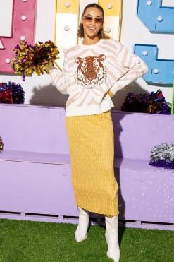 White & Tan Tiger Face Tiger Head Long Sleeve Sweater