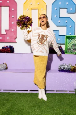 White & Tan Tiger Face Tiger Head Long Sleeve Sweater