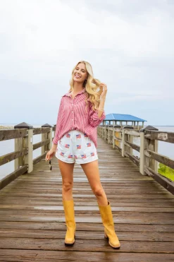 White Beaded American Flag Short