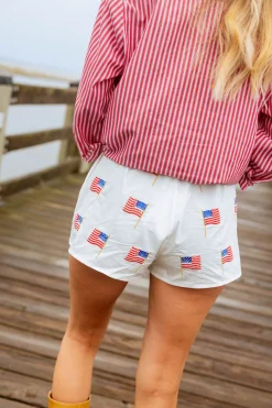 White Beaded American Flag Short