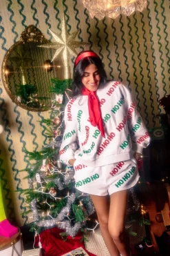 White Beaded 'Ho Ho Ho' Scatter Short