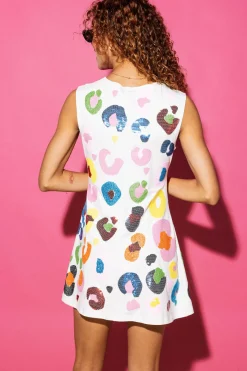 White Beaded Leopard Tank Dress