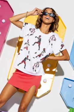 White, Black & Red Scattered Football Players Tee