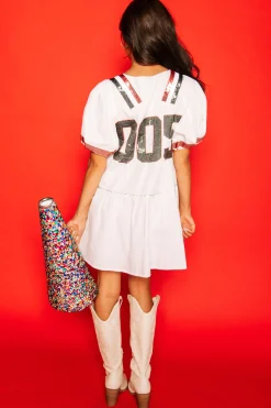 White, Black/Red Poof Sleeve QOS Jersey Dress