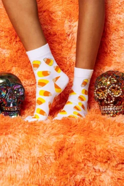 White Candy Corn Rhinestone Socks
