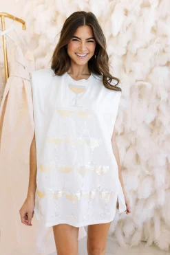 White Champagne Tower Shoulder Pad Dress