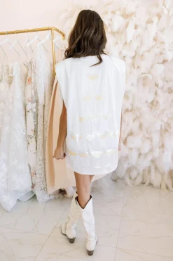 White Champagne Tower Shoulder Pad Dress