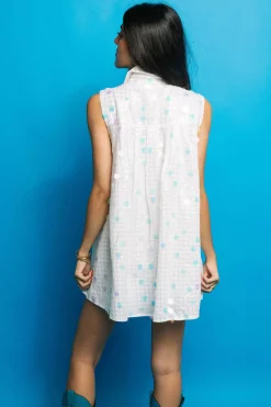 White Checker Pailette Collar Dress